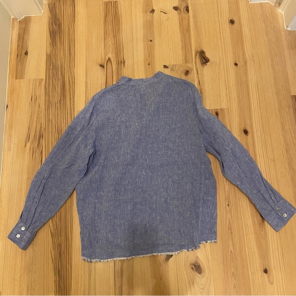 Finley XL blue linen button down with fringed hem - Picture 2 of 3